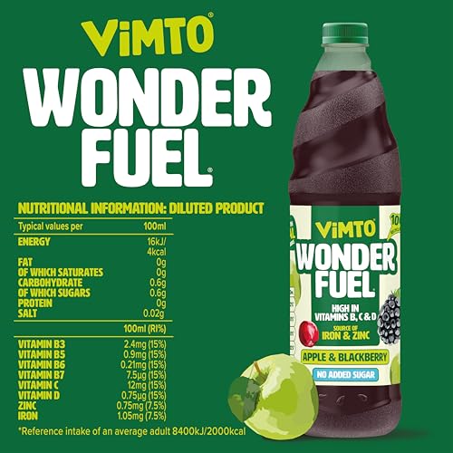 Vimto Wonderfuel Squash - No Added Sugar with Vitamins B, C & D, Iron & Zinc - 725ml