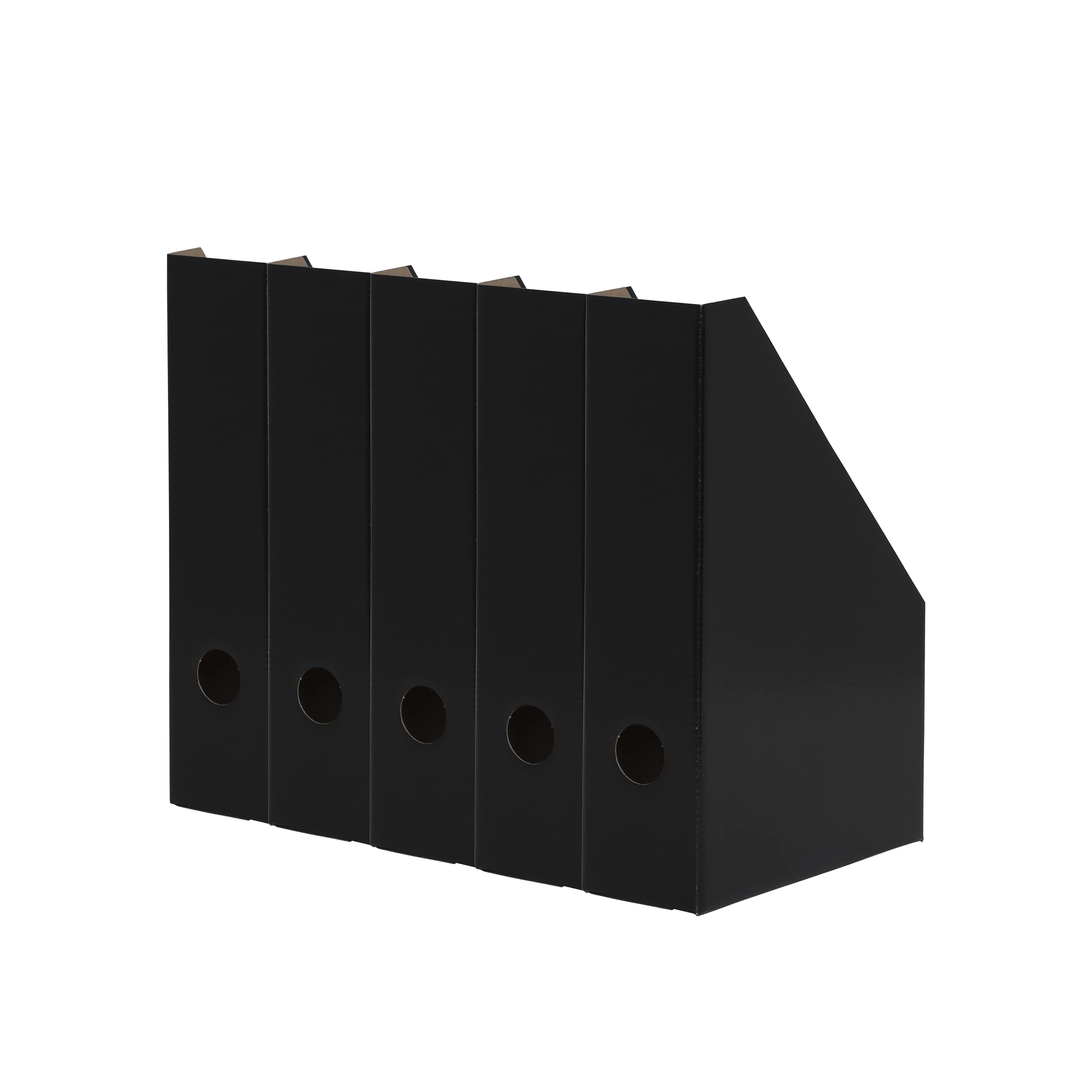 LANDRE Magazine File Set - Pack of 5 Lightweight Black Cardboard Organisers for A4 Documents