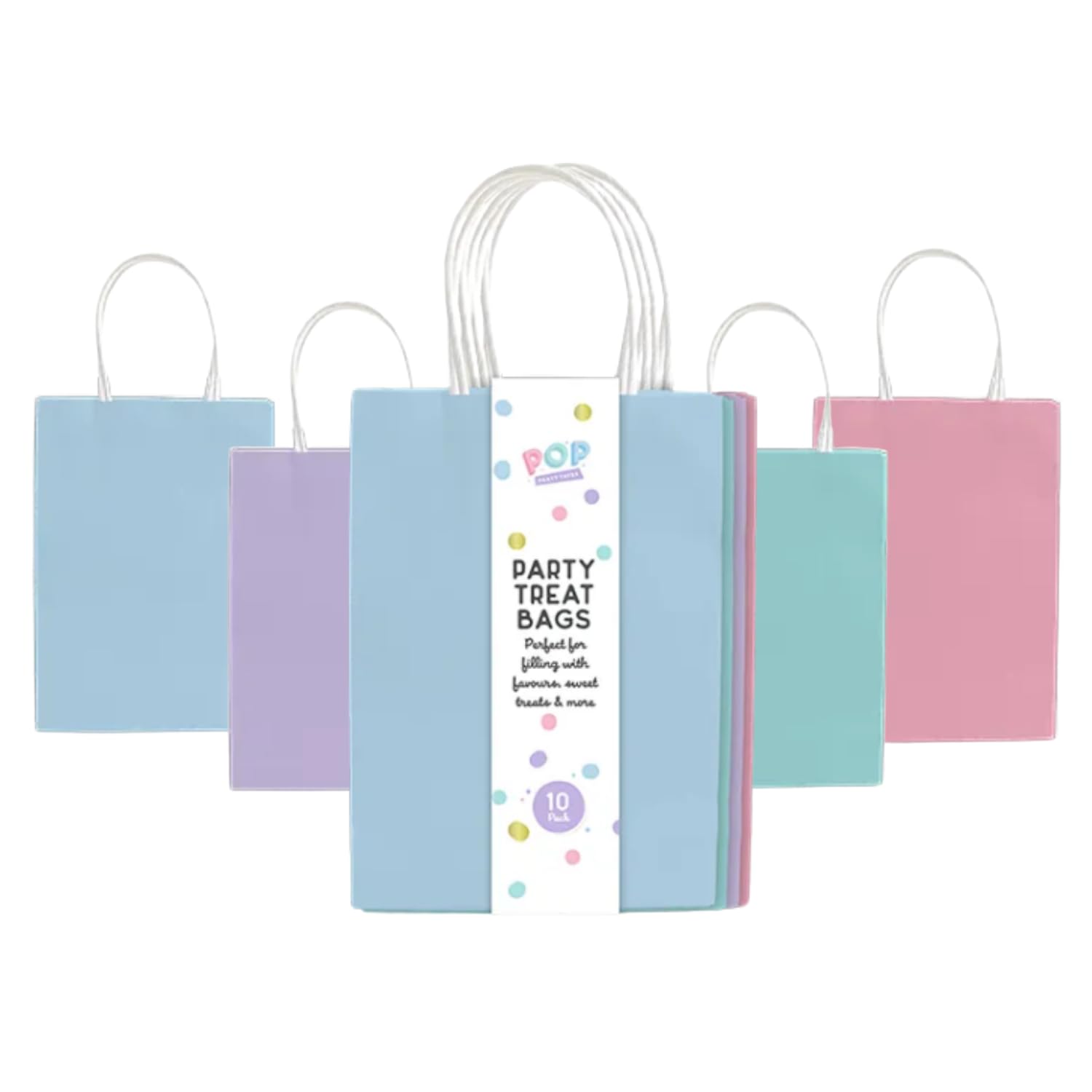 Pop Pastel Multicolour Paper Party Bags with Handles - Pack of 10 Small Gift Bags 1