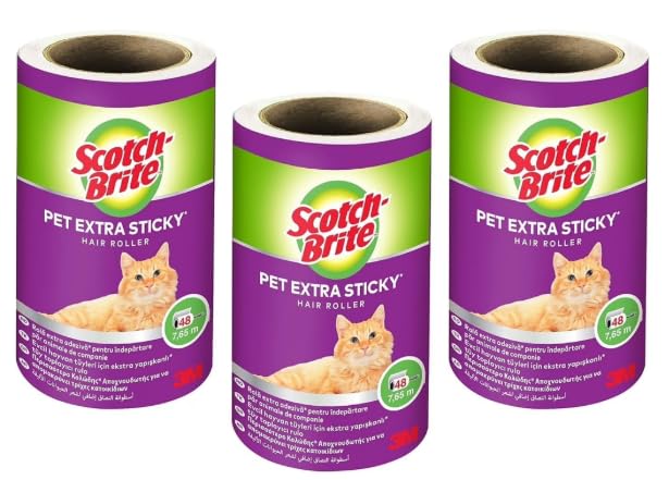 Scotch-Brite Pet Hair Roller Refill - 3 Rolls x 48 Sheets | Extra Sticky Adhesive | Safe for Fabric 1