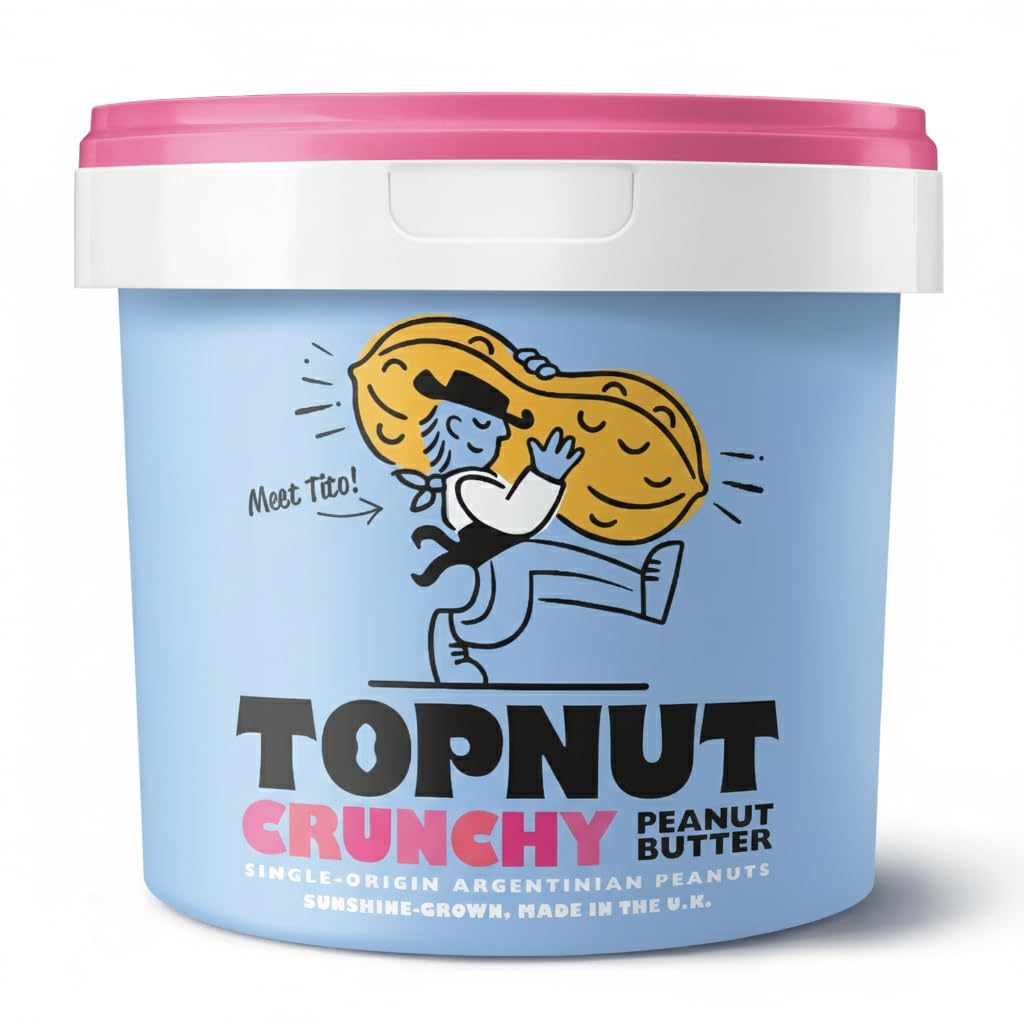 TOPNUT Crunchy Peanut Butter - 1kg Tub | Single-Origin Argentinian Peanuts | High Protein