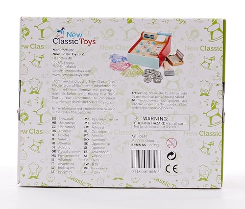 New Classic Toys Bon Appetit Wooden Cash Register Set Pretend Play Toy for Kids 3 Years and Up 16