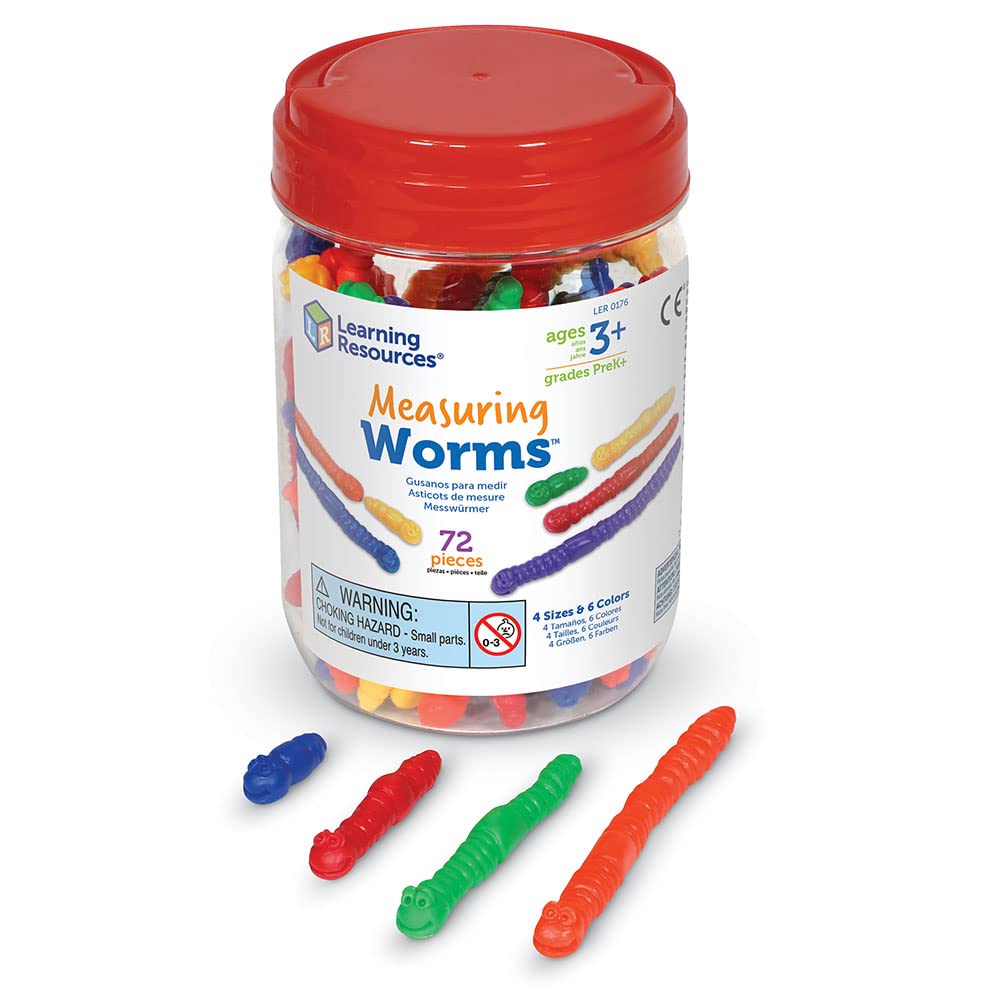 Learning Resources Measuring Worms - Set of 72 Plastic Tactile Math Tools for Ages 5-9