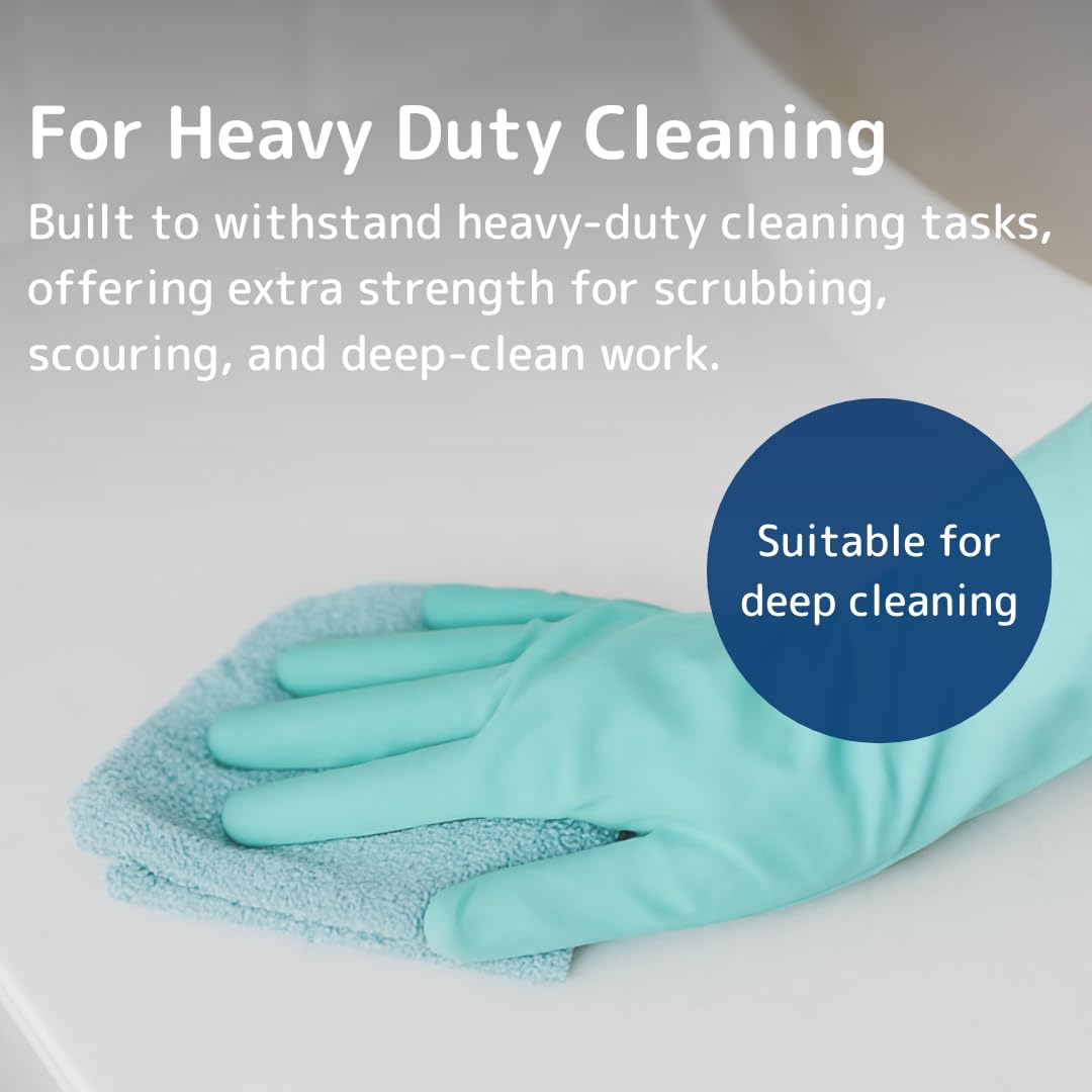 Essentialz Heavy Duty Latex Household Gloves - Green, Medium Size, Reusable Protection 4
