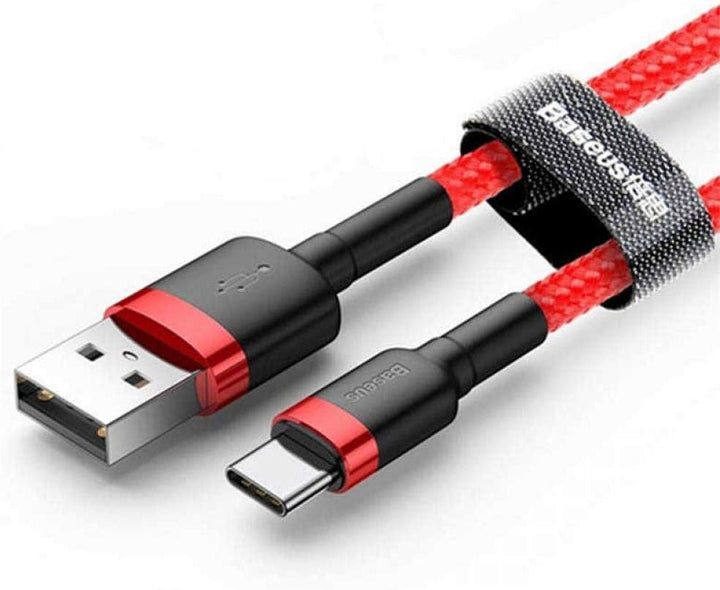 Baseus Cafule USB to USB-C Cable - 2A Fast Charging, 2m Length, Durable Red Cable