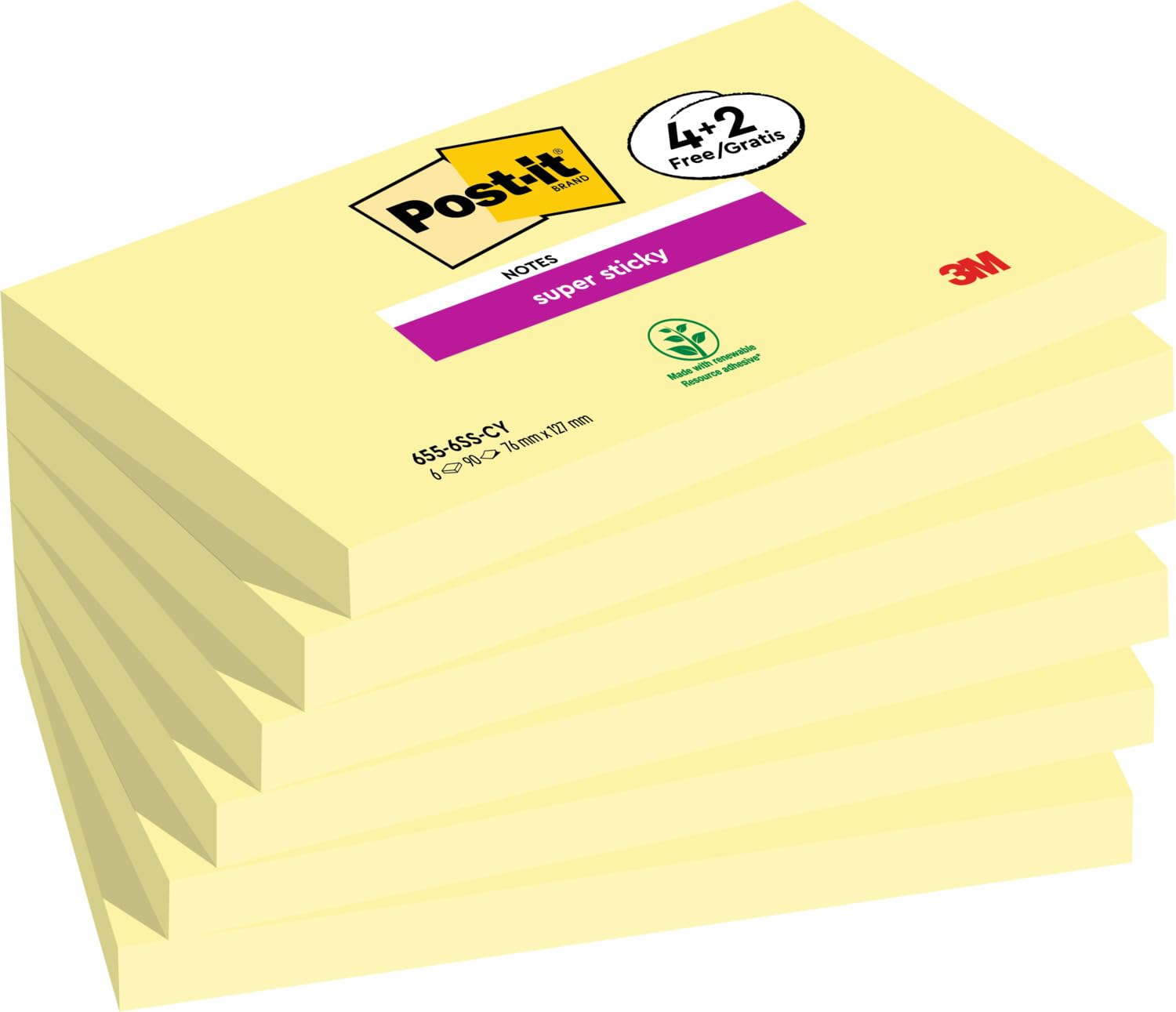 Post-it Super Sticky Notes - Double Sticking Power | 76 x 127 mm | 4 + 2 Free Pads (540 Sheets) 1