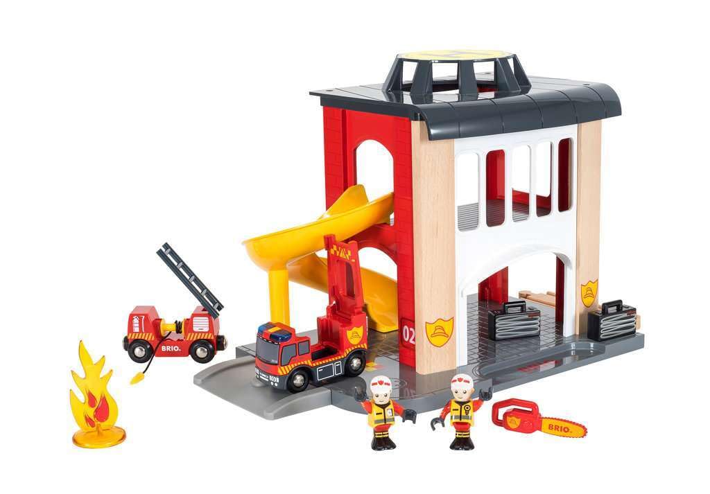 BRIO World Fire & Rescue Central Fire Station Playset - Compatible with BRIO Wooden Trains, Age 3+ 16