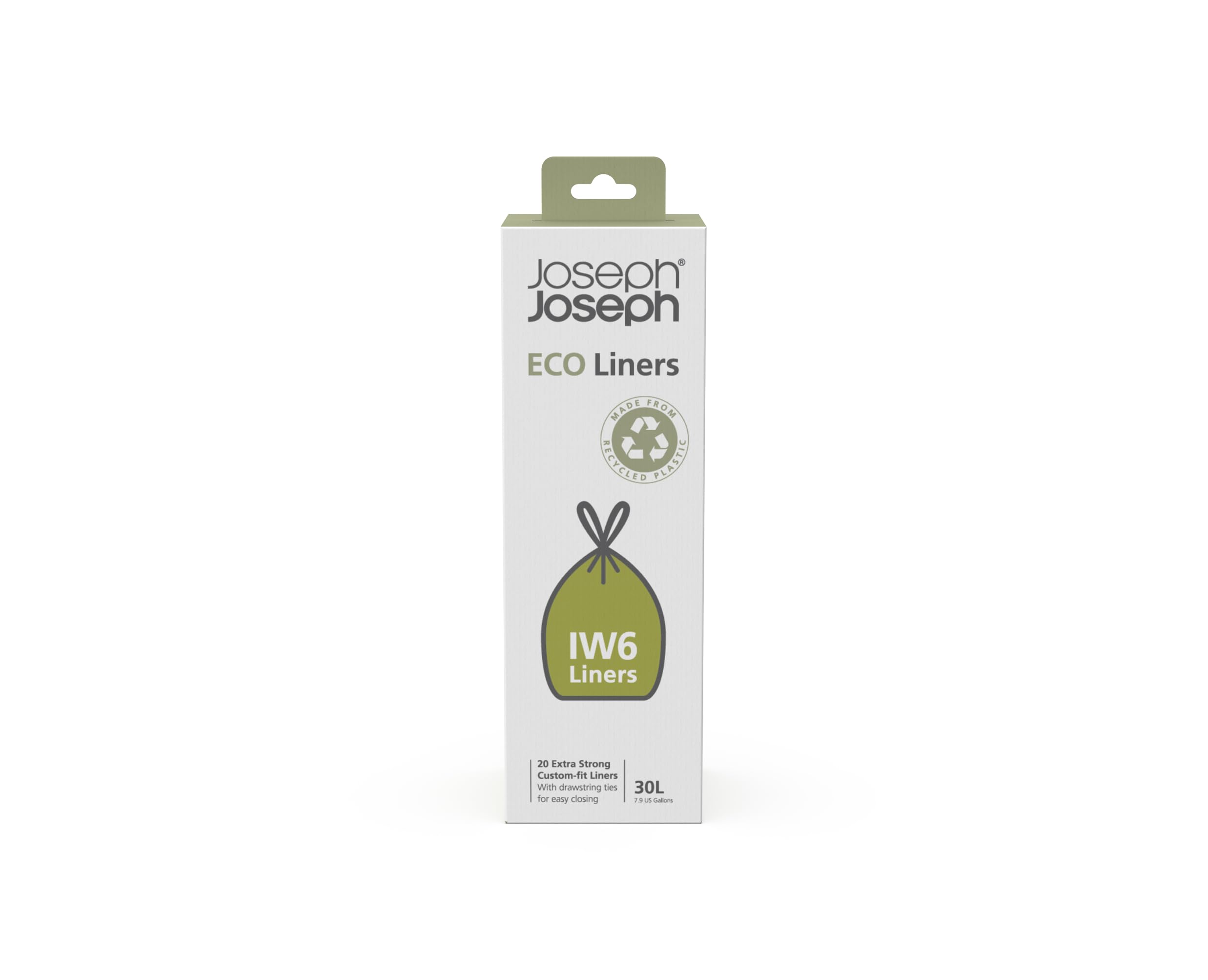 Joseph Joseph IW6 Eco Recycled Plastic Bin Liners - 30L Capacity, Grey, 20 Pack