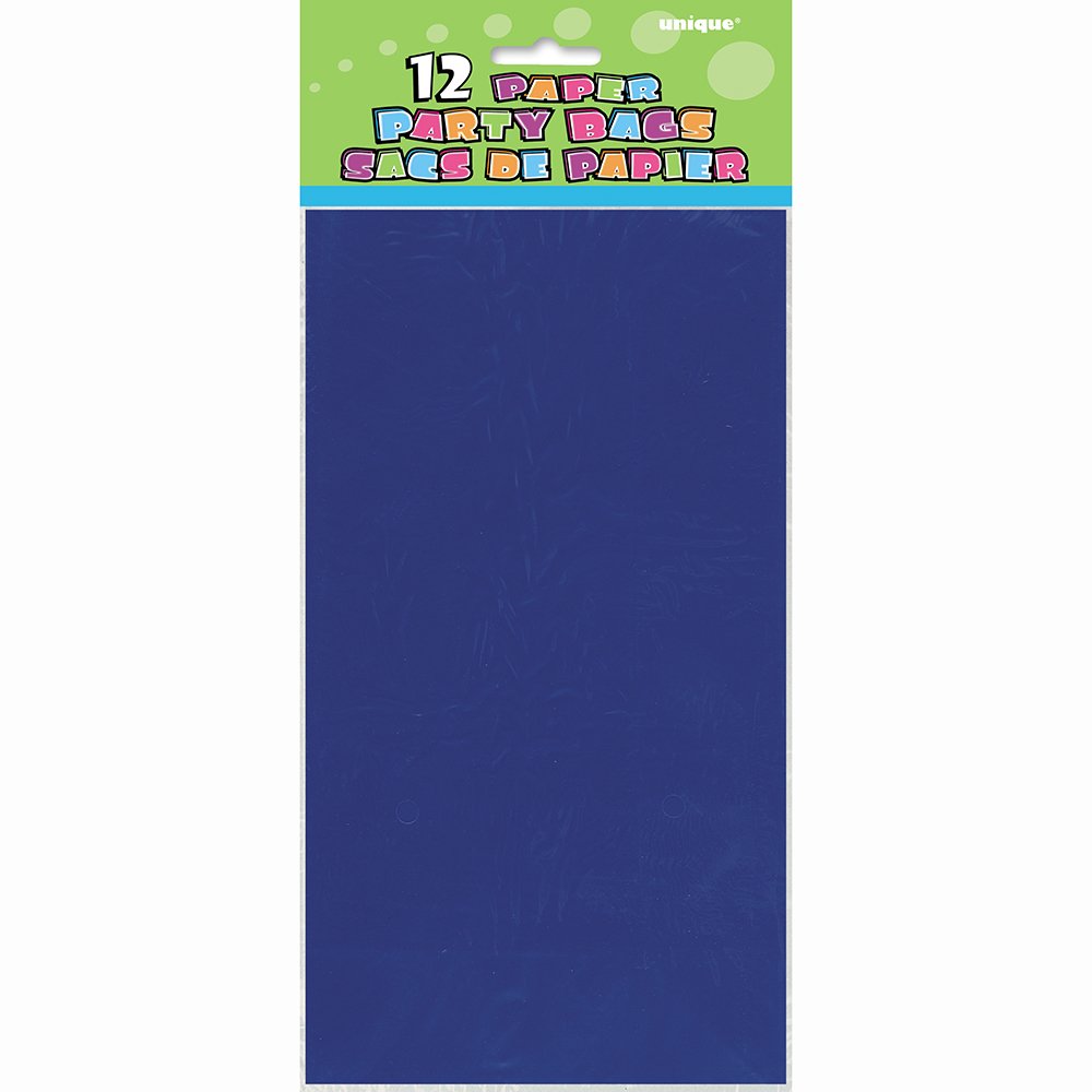 Unique Party Vibrant Royal Blue Paper Gift Bags - 12 Count | 25cm x 13cm | Solid Pattern