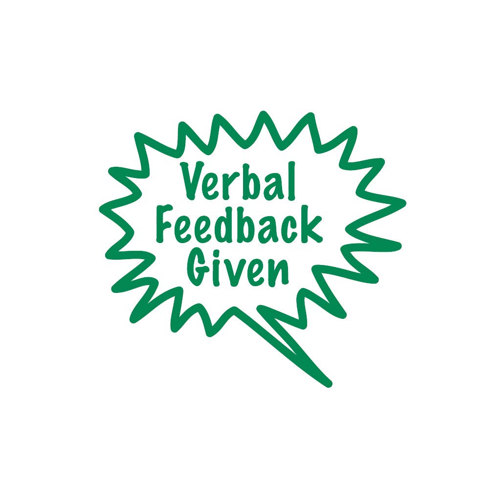 SuperStickers Verbal Feedback Given Pre-Inked Stamper | Green Ink | 28mm Impression