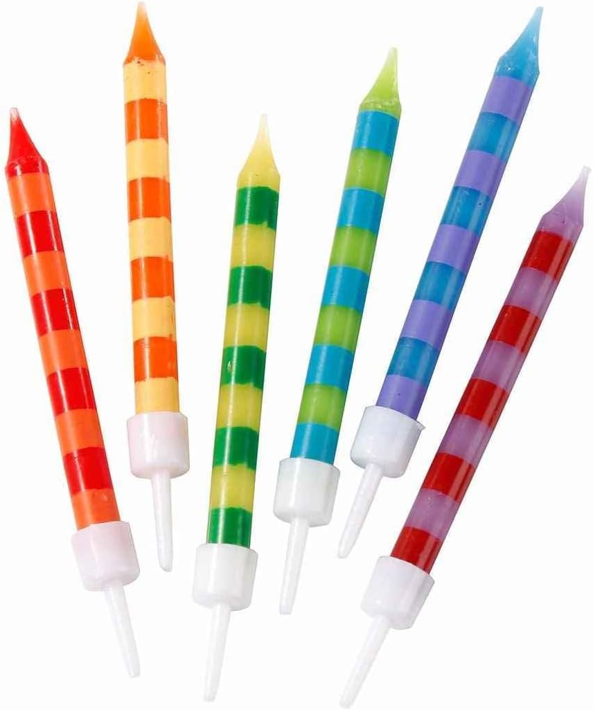 Talking Tables Colourful Rainbow Birthday Cake Candles with Holders | Pack of 24 Mini Candles