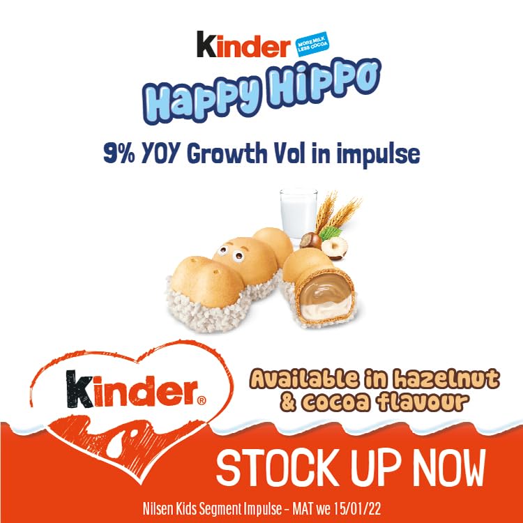 Kinder Happy Hippo Hazelnut Biscuit Wafer with Milk and Hazelnut Filling, 10 Packs of 5 Biscuits (50 Total) 9