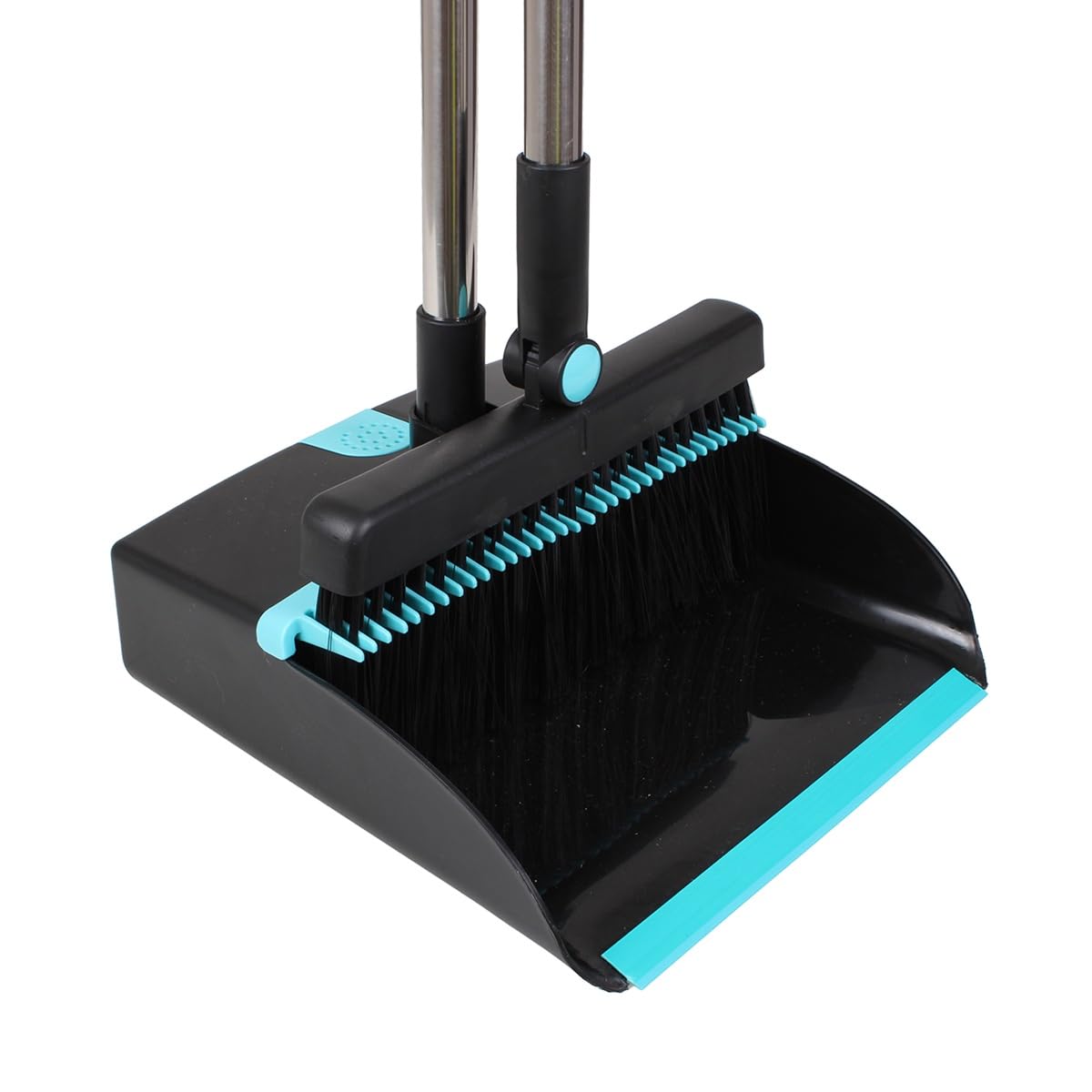 Fit For The Job Long Handle Dustpan & Brush Set - 1.1m Handle | 8-Part Aluminium Pole | Blue/Black