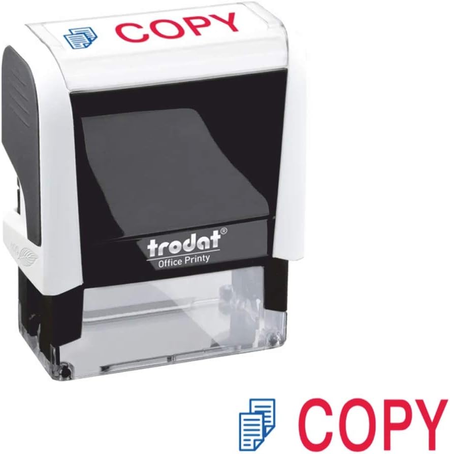 Trodat Stamp 4912 Office Printy with English Text COPY – Self-Inking Stamp, Red and Blue Ink, Eco-Friendly Design