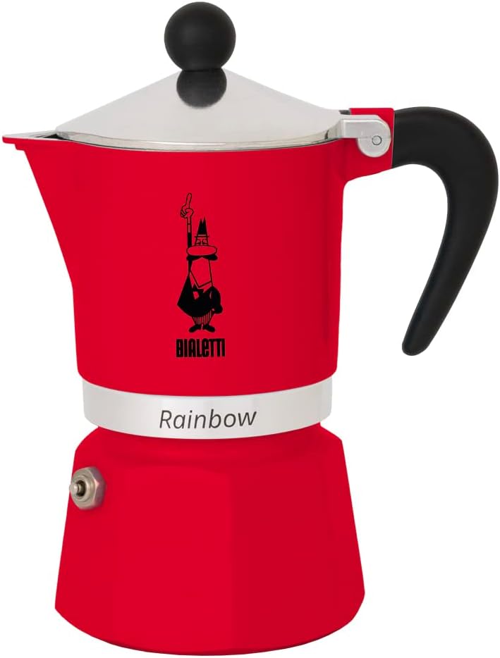 Bialetti Rainbow Espresso Maker for 6 Cups, Aluminium Stovetop Coffee Maker, Red, 30 x 20 x 15 cm