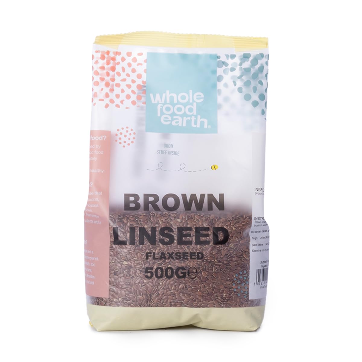 Wholefood Earth Brown Linseed/Flaxseed - 500g, GMO Free, High Fibre