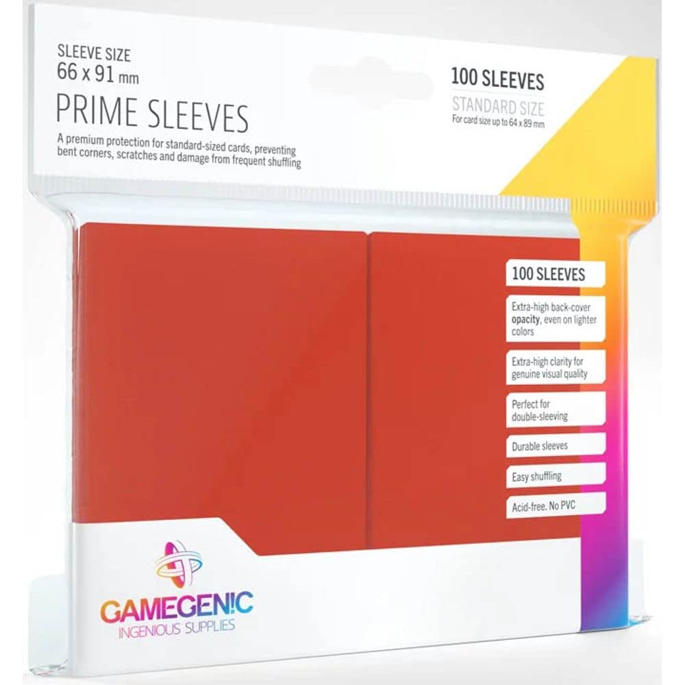 Gamegenic Prime Sleeves (100-Pack) - Red, Ideal for Double-Sleeving 1