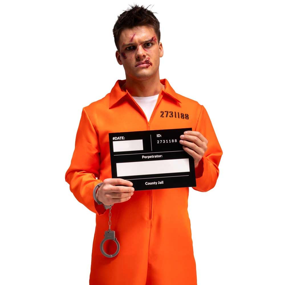 Wicked Costumes Men's Orange Convict Costume with Handcuffs & ID Board - Adult Fancy Dress 3