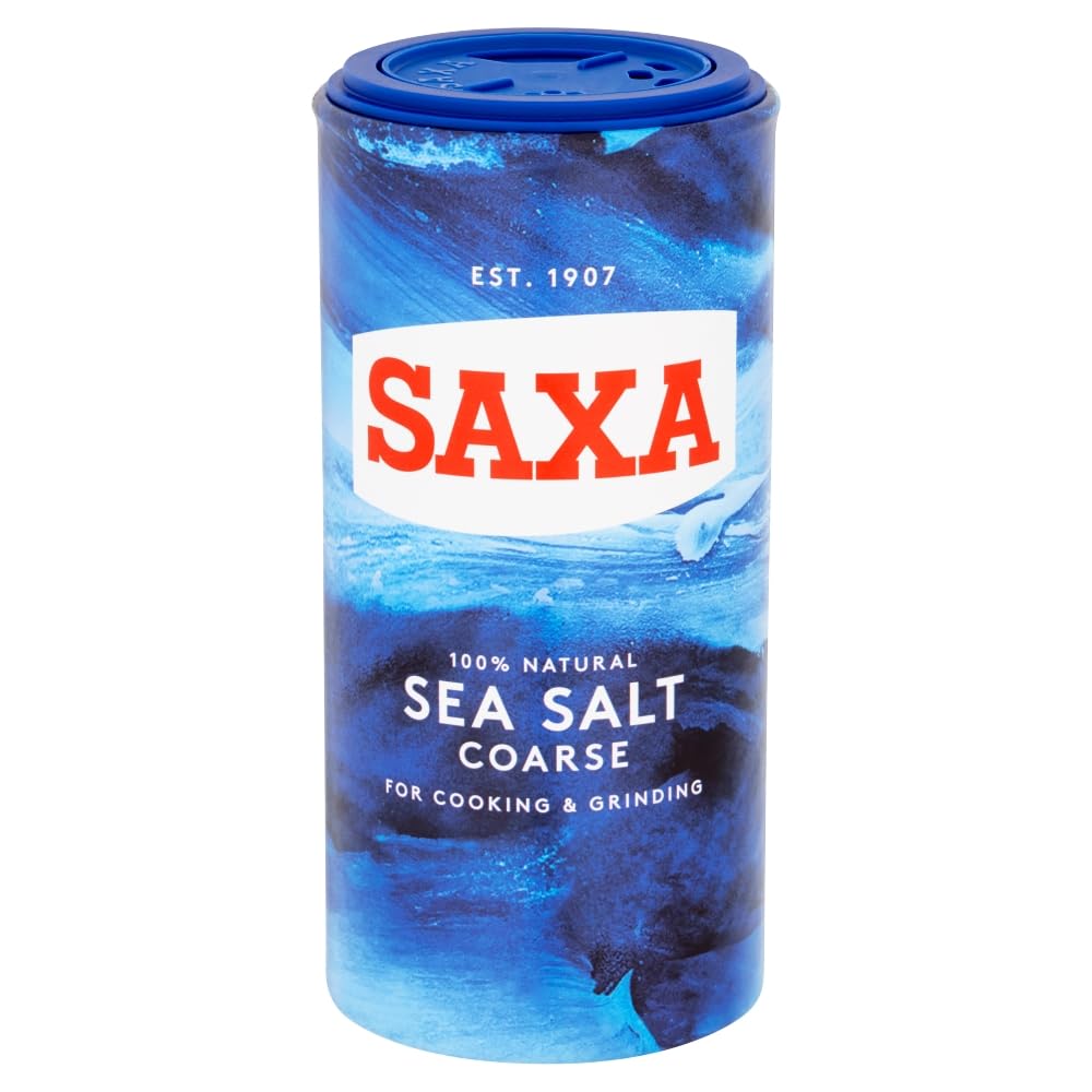 Saxa Coarse Sea Salt for Cooking & Grinding - Pure & Natural | 350g Drum