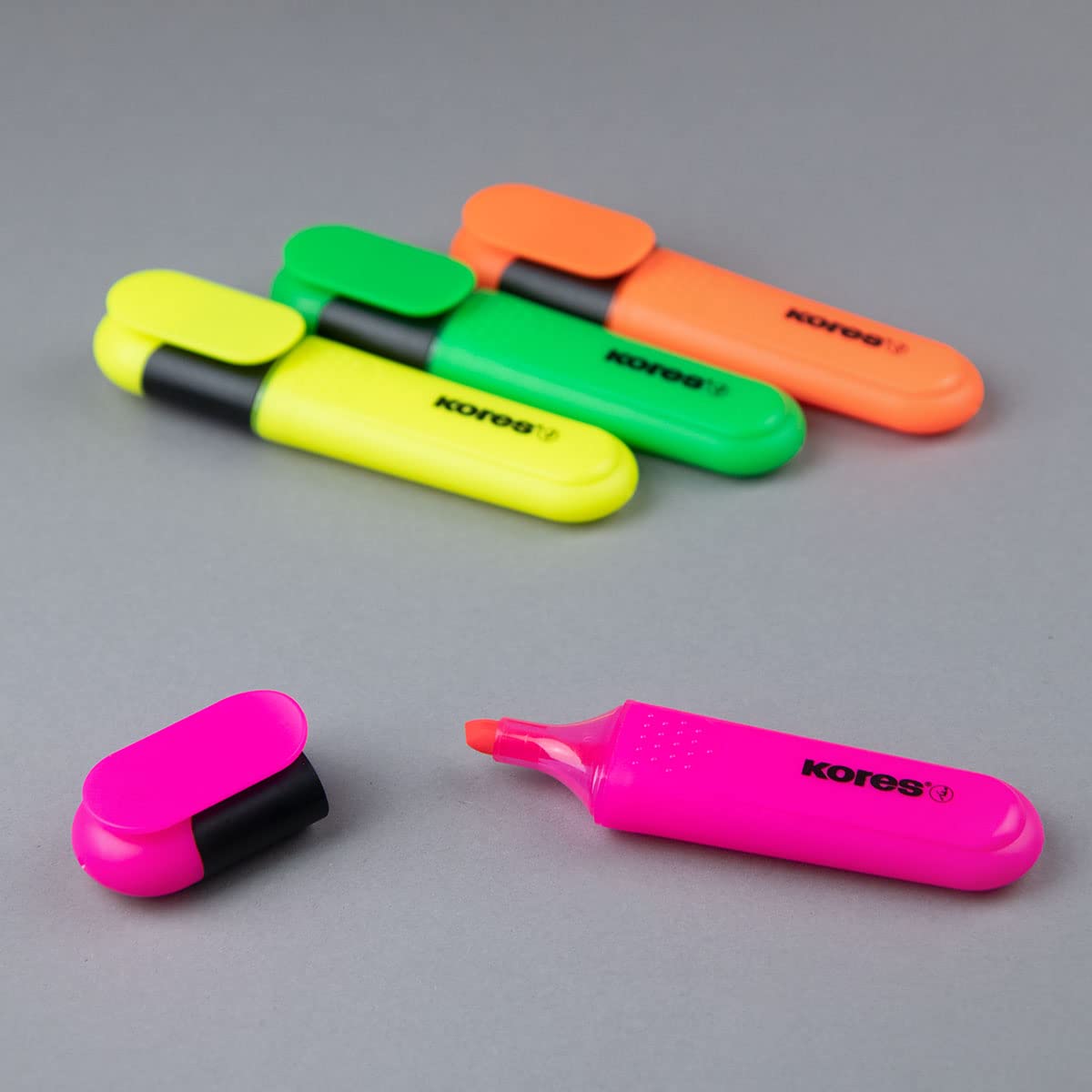 Kores Bright Liner Chisel Tip Highlighter Pens - Water-Based Ink, Quick-Dry, Pack of 4 8
