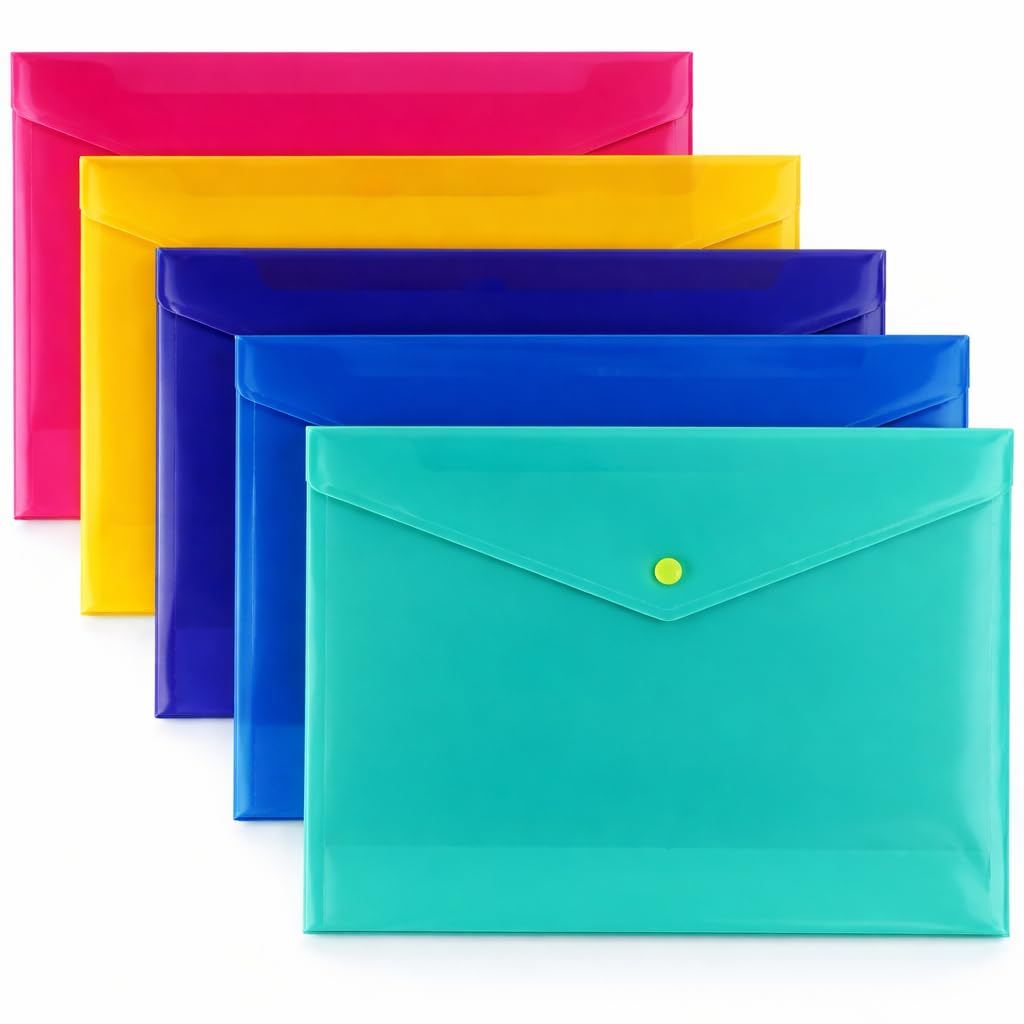 1ABOVE A4 Popper Wallets - 5 Assorted Colour Plastic Document Folders | 100 Sheet Capacity 2
