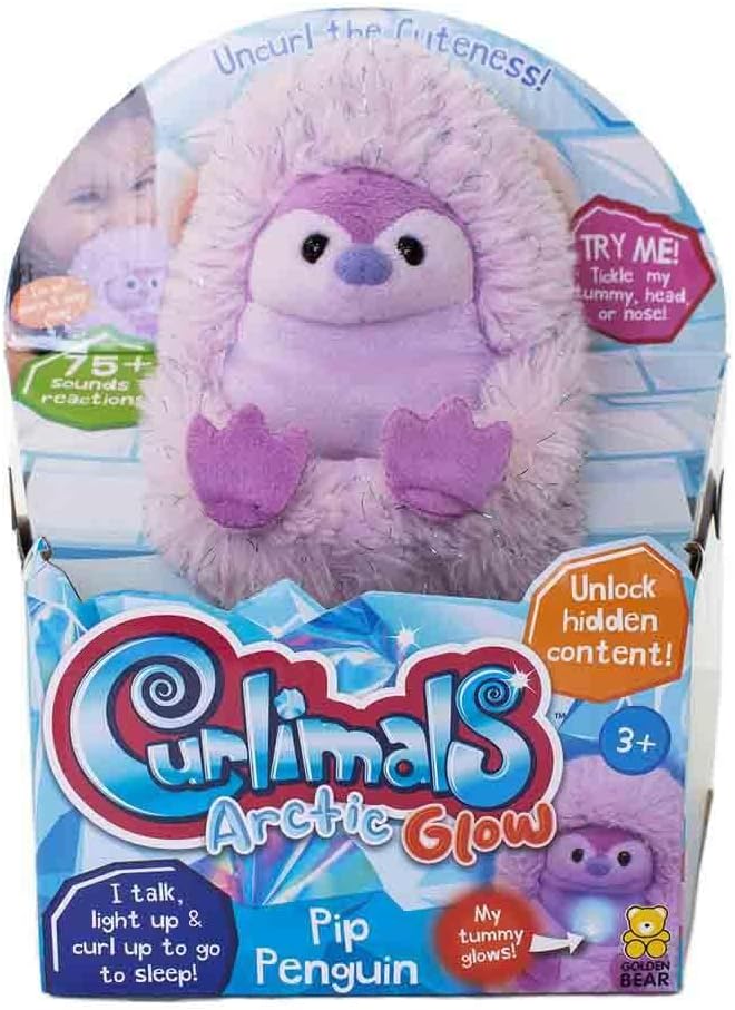 Curlimals Pip Penguin Arctic Glow Interactive Plush Toy - Light-Up & Talking Soft Toy for Kids