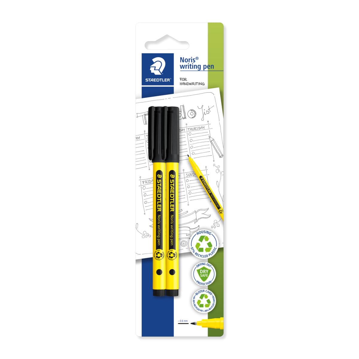 STAEDTLER Noris Handwriting Pen - Black | 0.6mm Fineliner Tip | Pack of 2 1