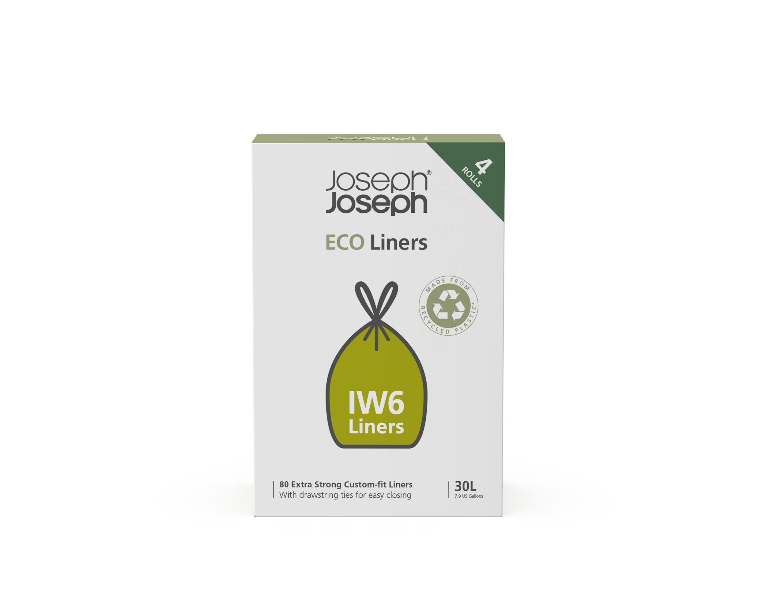 Joseph Joseph IW6 Eco Recycled Plastic Bin Liners - 30L Capacity, Grey, 80-Pack 1