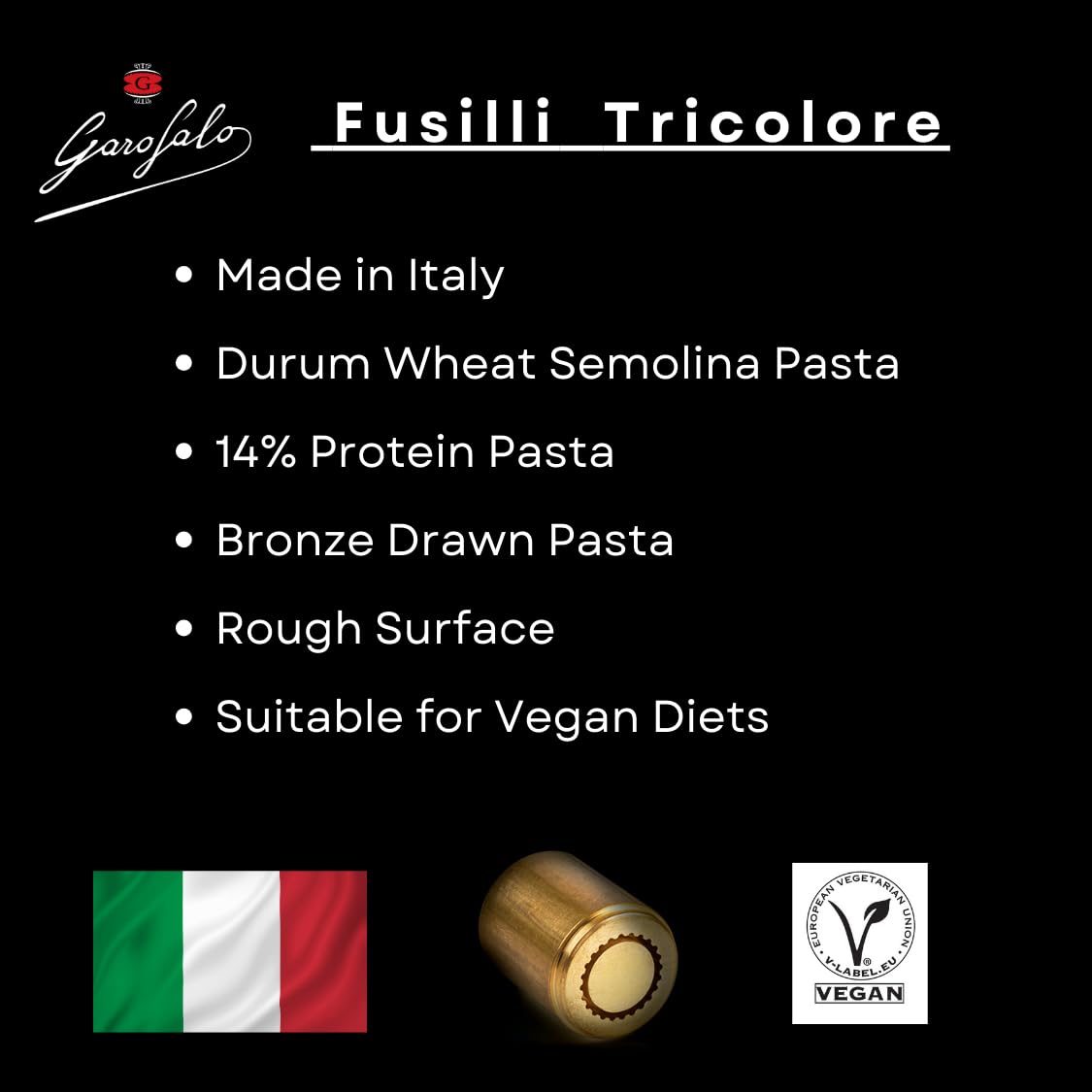 Garofalo Fusilli Tricolore Italian Dried Pasta with Spinach and Tomato | 500g | Bronze Die Cut 4