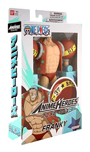BANDAI One Piece Anime Heroes Franky Action Figure - 17cm Articulated Pirate Toy with Display Stand 20