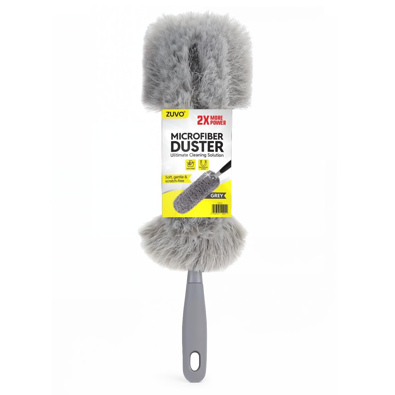 Zuvo Microfiber Duster - Detachable Washable Head | Soft Grip Handle | Grey, Size L
