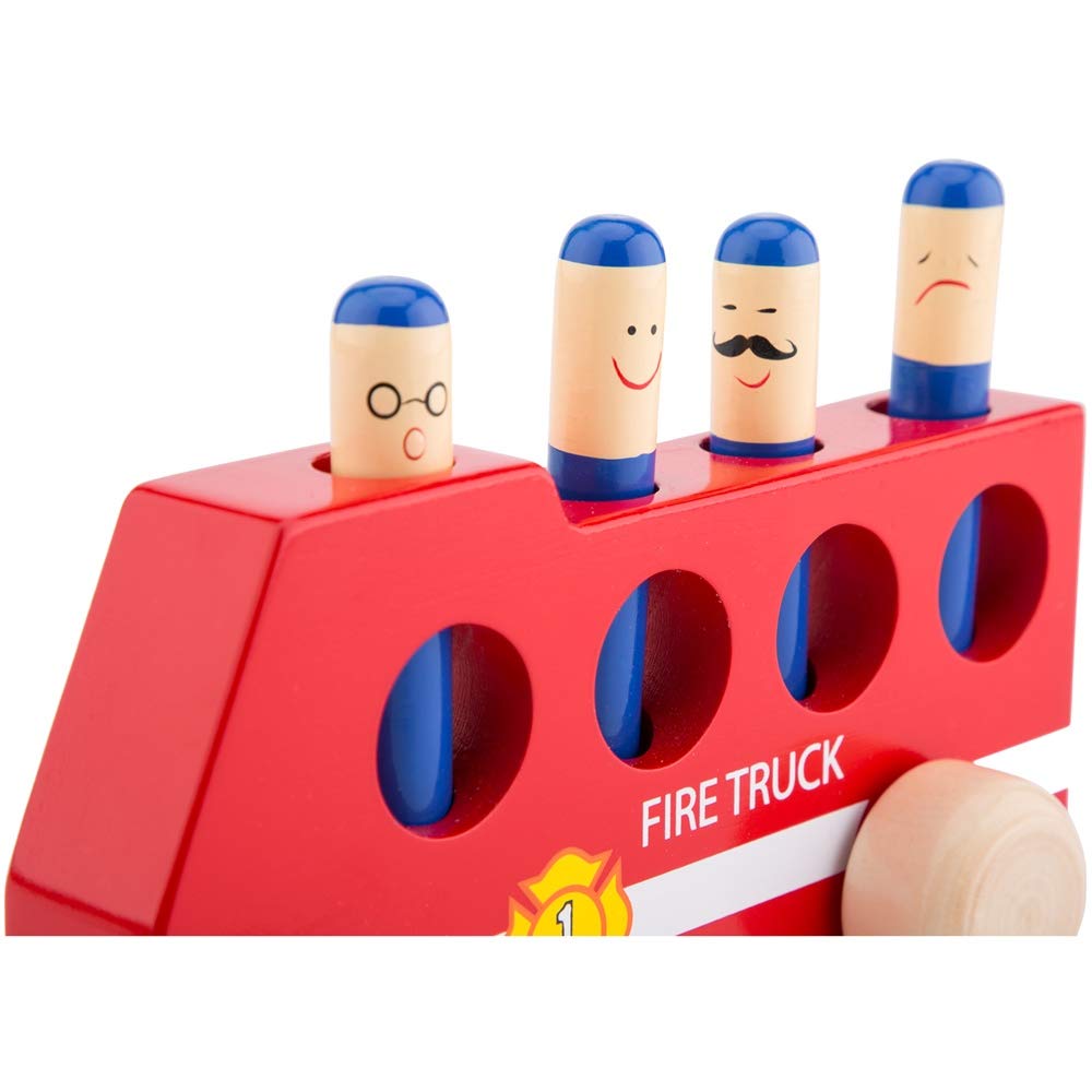 Wooden Pop-Up Fire Truck - Spring-Loaded Firefighter Toy for Ages 2+ 13