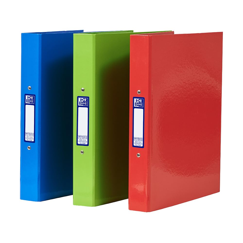 Oxford A4 O-Ring Binders - 3 Pack Red Green Blue | 40mm Spine | 250 Sheet Capacity 1