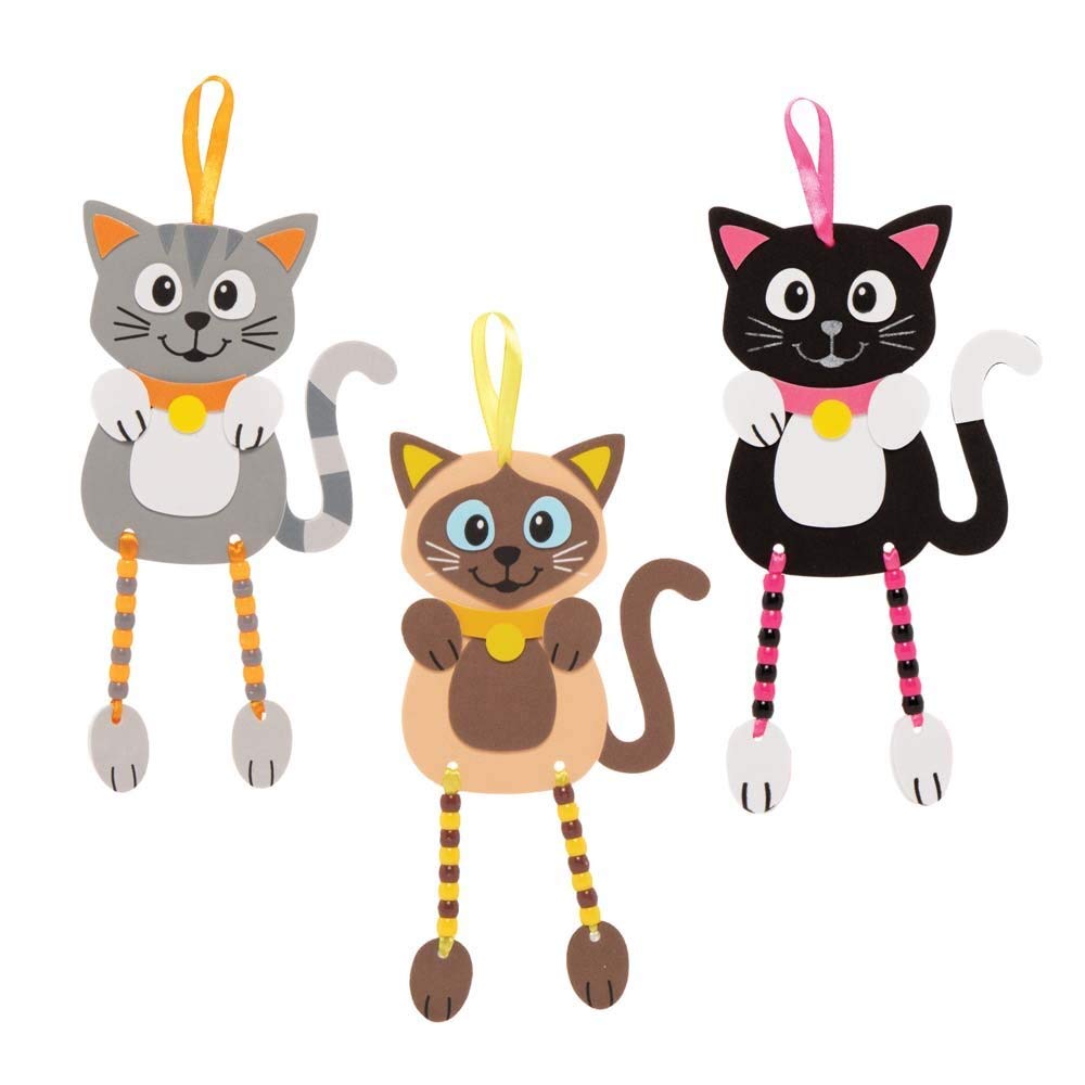 Baker Ross FE396 Cat Bead Hanging Decoration Kits - Pack of 5 | Foam & Bead Craft 3