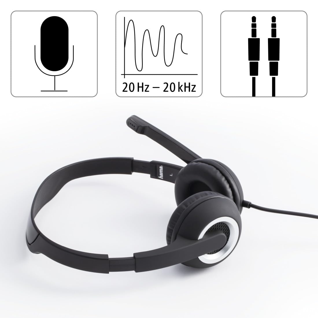 Hama Essential HS 300 Wired On-Ear Stereo Gaming Headset with Microphone | Black | Plastic