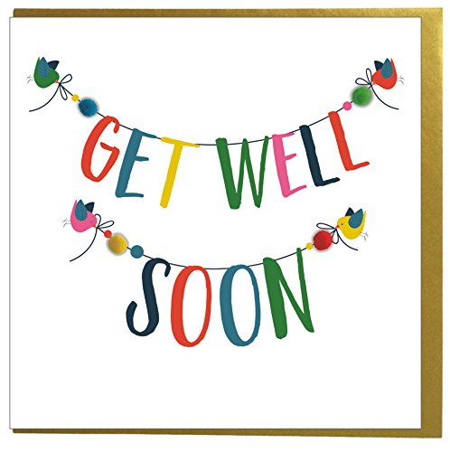 Claire Giles Greeting Cards Get Well Soon Card with Colourful Pompoms | 150x150mm | Blank Inside