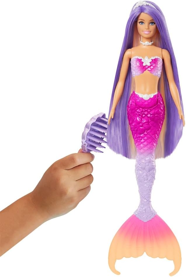 Barbie Mermaid Doll 'Malibu' with Color-Changing Hair & Dolphin - Ages 3+ 2