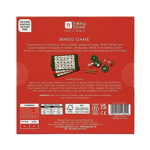 Talking Tables Christmas Family Bingo Game with Festive Red, Green, Gold & Silver Design 9