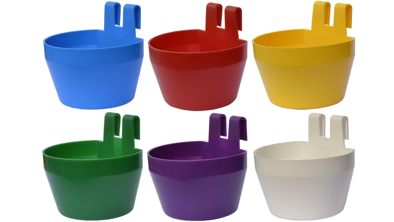 Supa Poultry Cage Cups - Pack of 12 for Food, Grit, or Water | Integral Hook | Multi-Colour Plastic 1