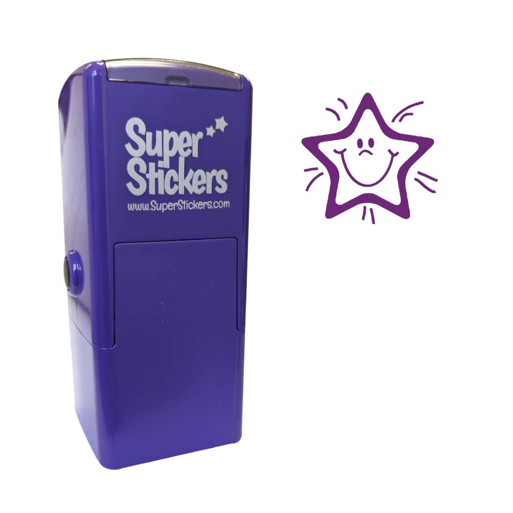 SuperStickers Smiley Star Stamper - Purple, Small, Self-Inking Teacher Stamp