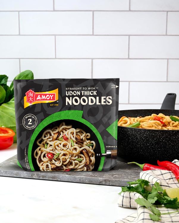 Amoy Straight To Wok Udon Thick Noodles - 2 x 150g Pack | No Artificial Colours or Flavours 2