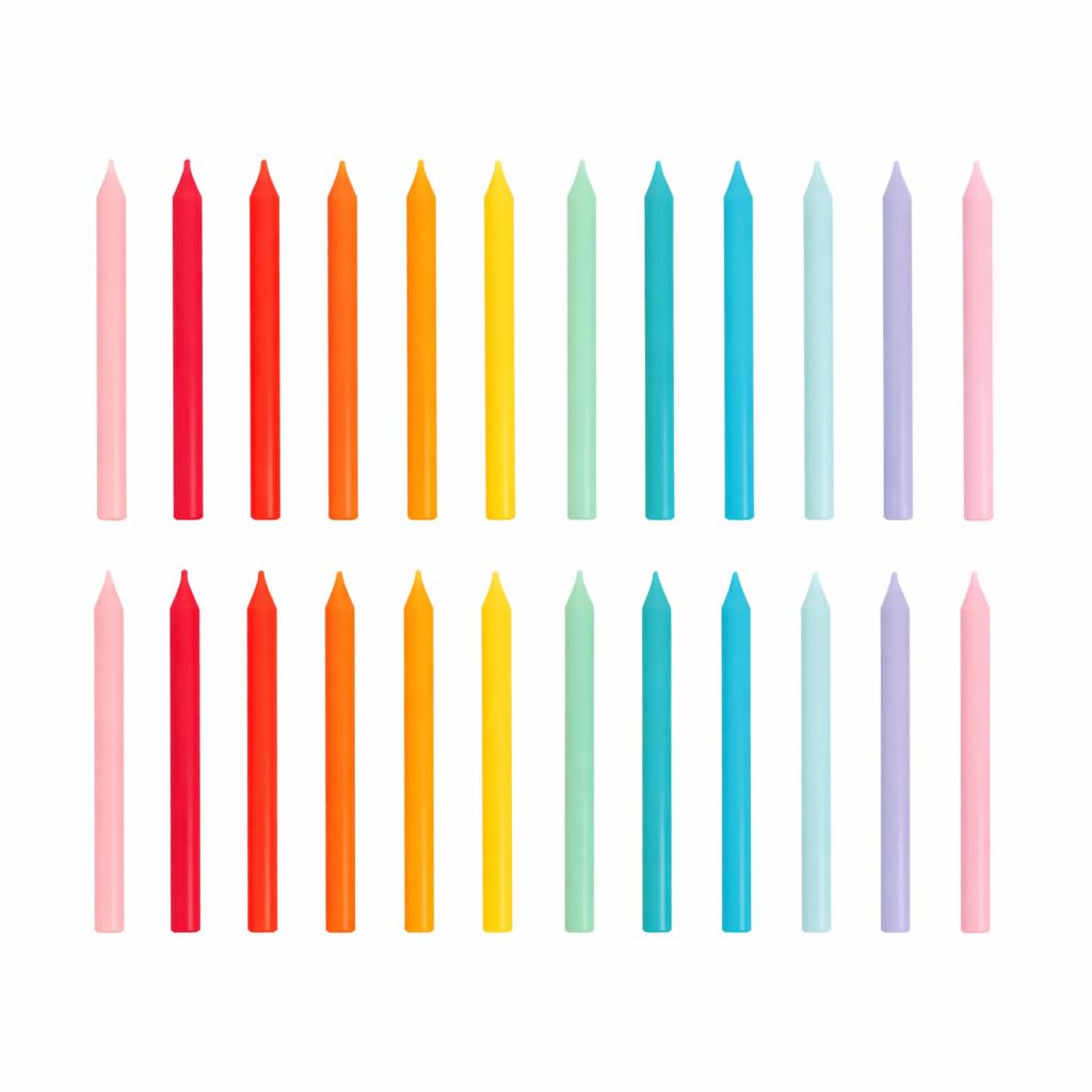 Talking Tables 24 Pack Rainbow Birthday Candles - 6cm Slim Wax Cake Topper | Clean Burn