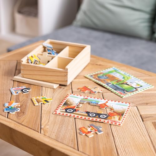 Melissa & Doug Construction Vehicles 4-in-1 Wooden Jigsaw Puzzles Set | 4 x 12 Pieces | Ages 3-6 10