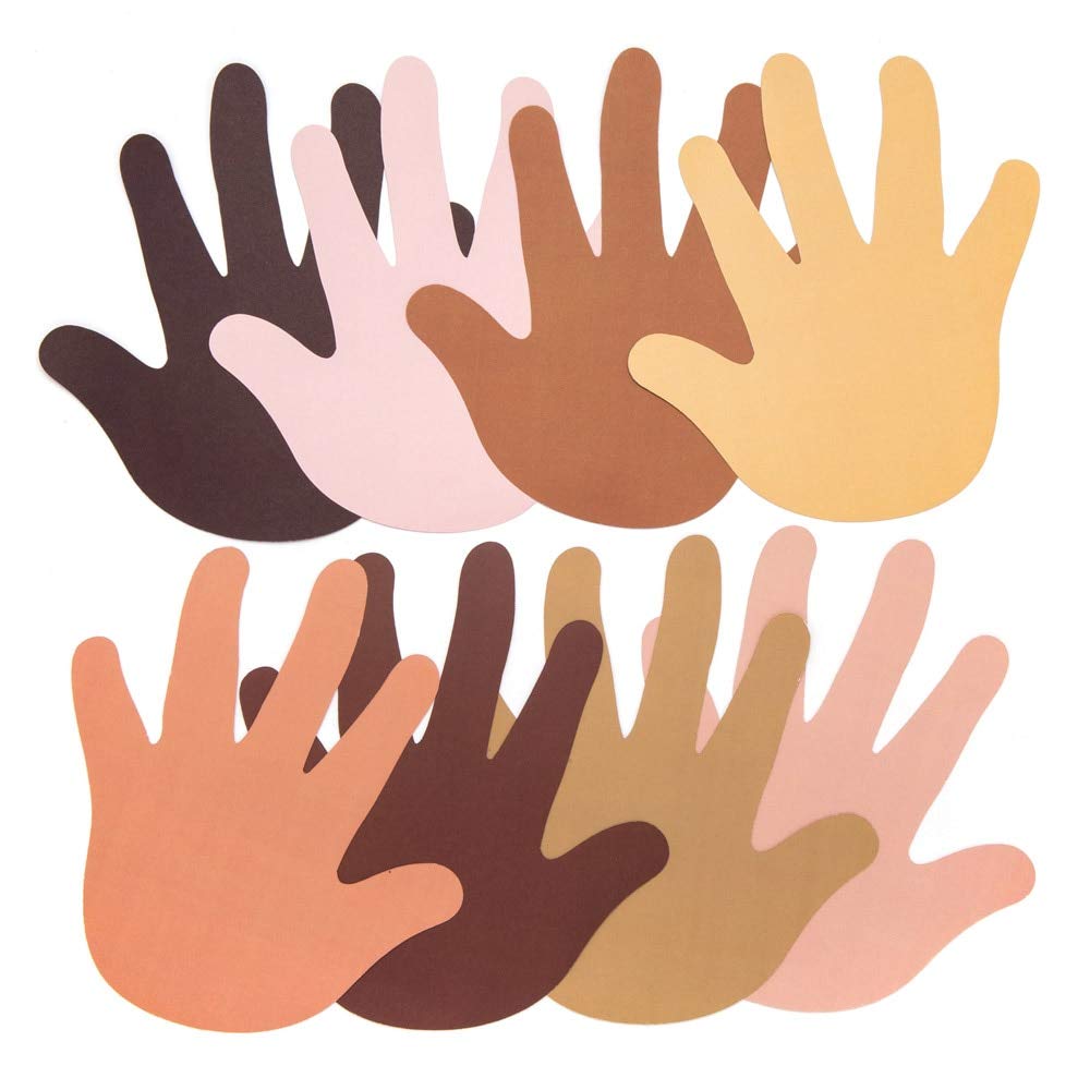 Baker Ross AW759 Multicultural Skin Tone Hand Paper Cut Outs - 56 Pack | 120gsm Paper | 14.5 x 13.5 cm