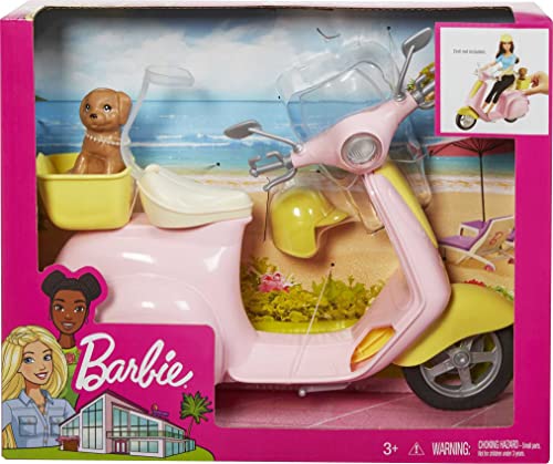 Barbie FRP56 Estate Mo-Ped Motorbike pour poupée, Scooter rose, Véhicule