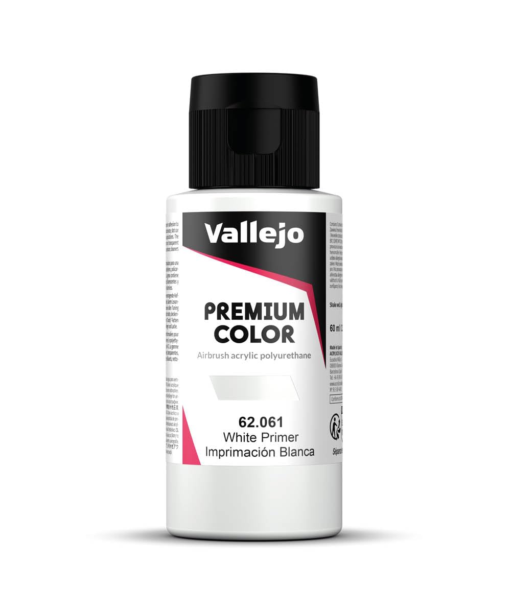 Vallejo Premium Color White Primer Paint - Waterbased Acrylic | 60 ml Bottle 1
