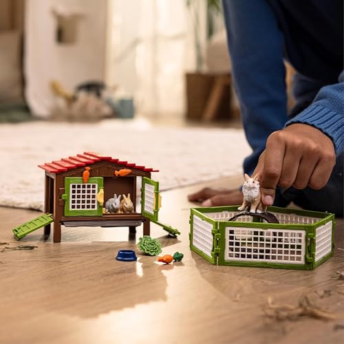 SCHLEICH Farm World Rabbit Hutch Playset - 8-Piece Animal Set for Imaginative Farm Play 14