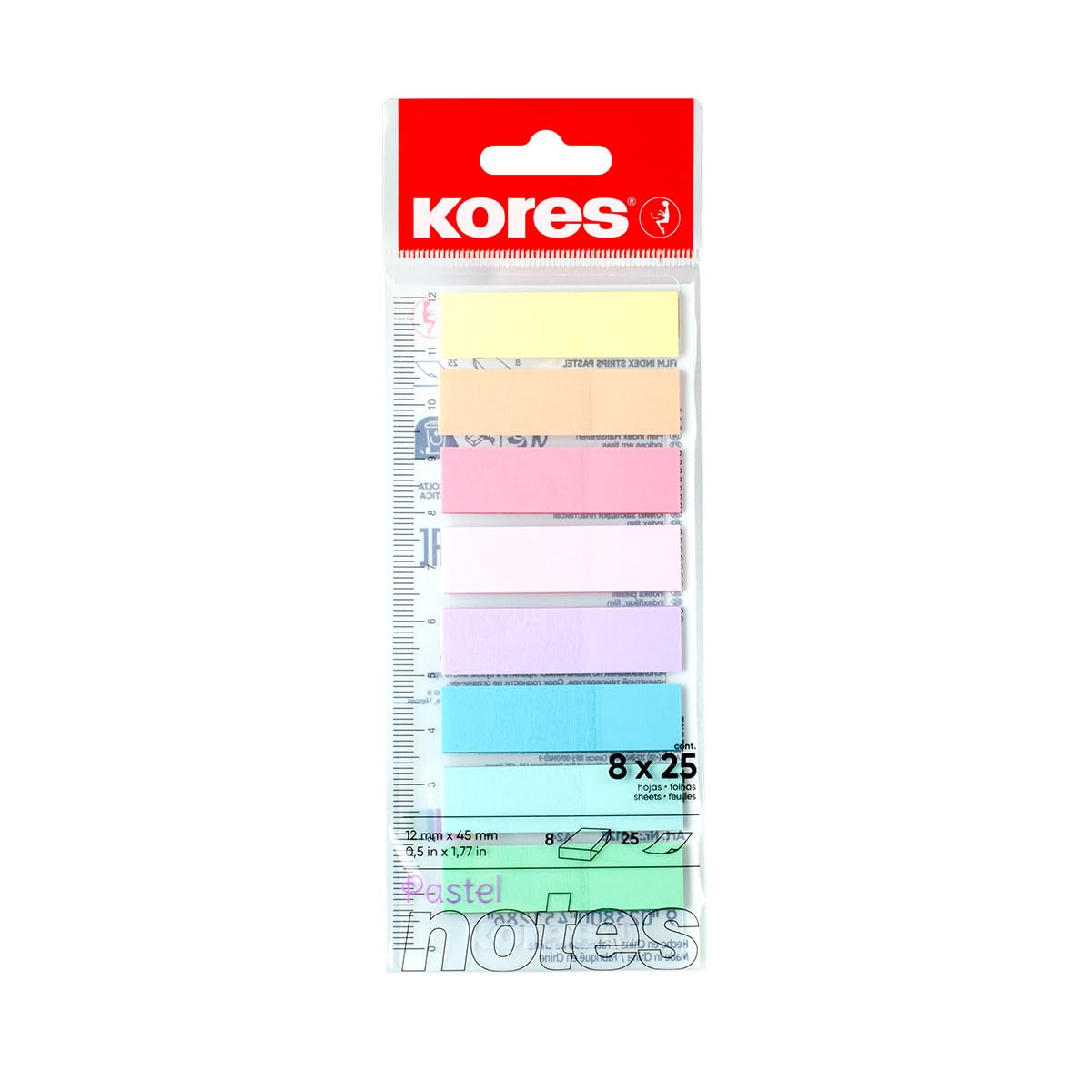 Kores Pastel Film Index Tabs with Integrated 12cm Ruler | 200 Writable Self-Adhesive Flags 1