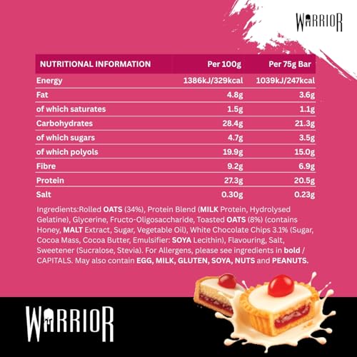 Warrior Raw Protein Bars – 12 x 75g Oat Flapjacks – High Protein, Low Sugar, High Fibre