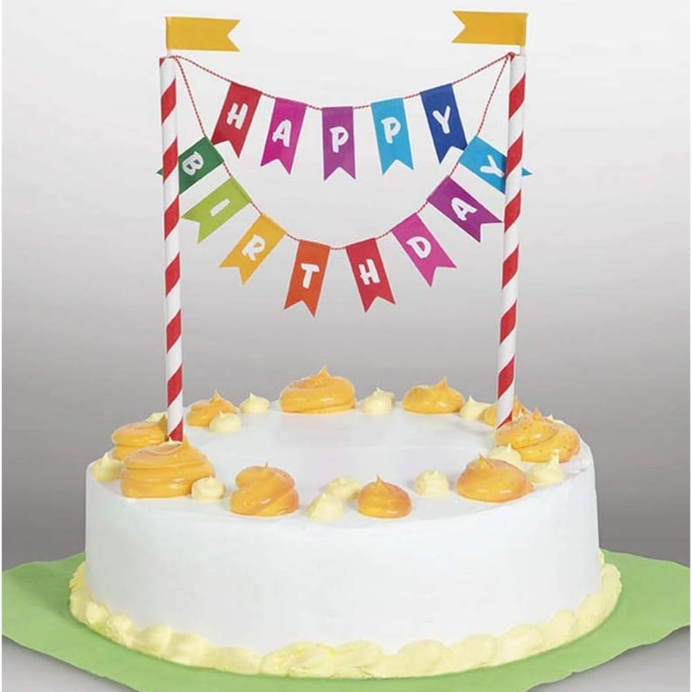 Unique Rainbow Birthday Cake Bunting Topper - Plastic, 15cm High x 20cm Wide | For Girls' Parties